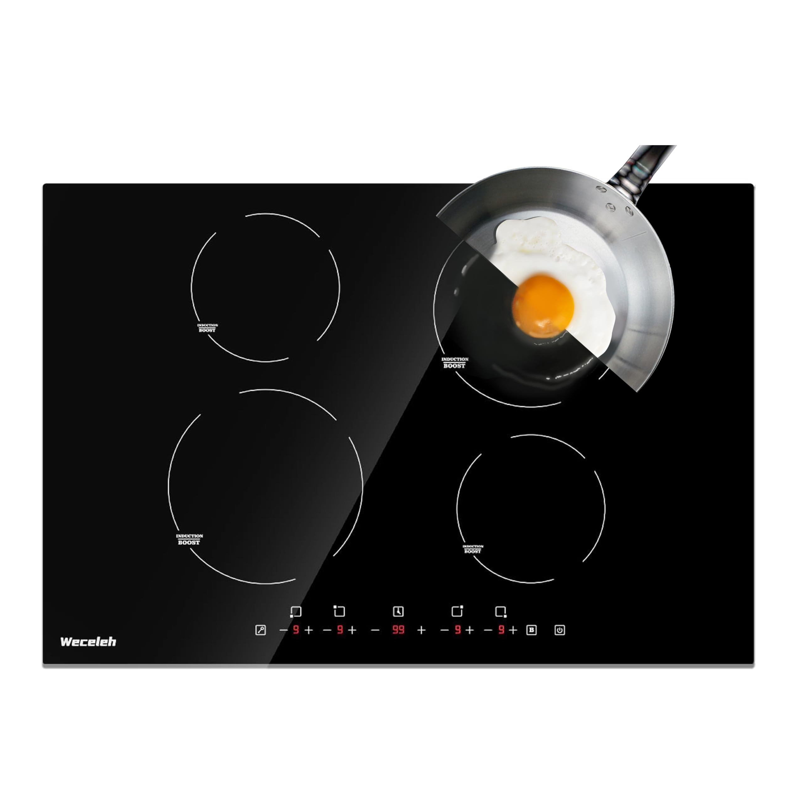 Induction Cooktop 30 Inch with 4 Boost Built-in Electric Stovetop with Timer Child Safety Lock 9 Power Levels Shutdown 7000W for RV, Apartment, Kitchen