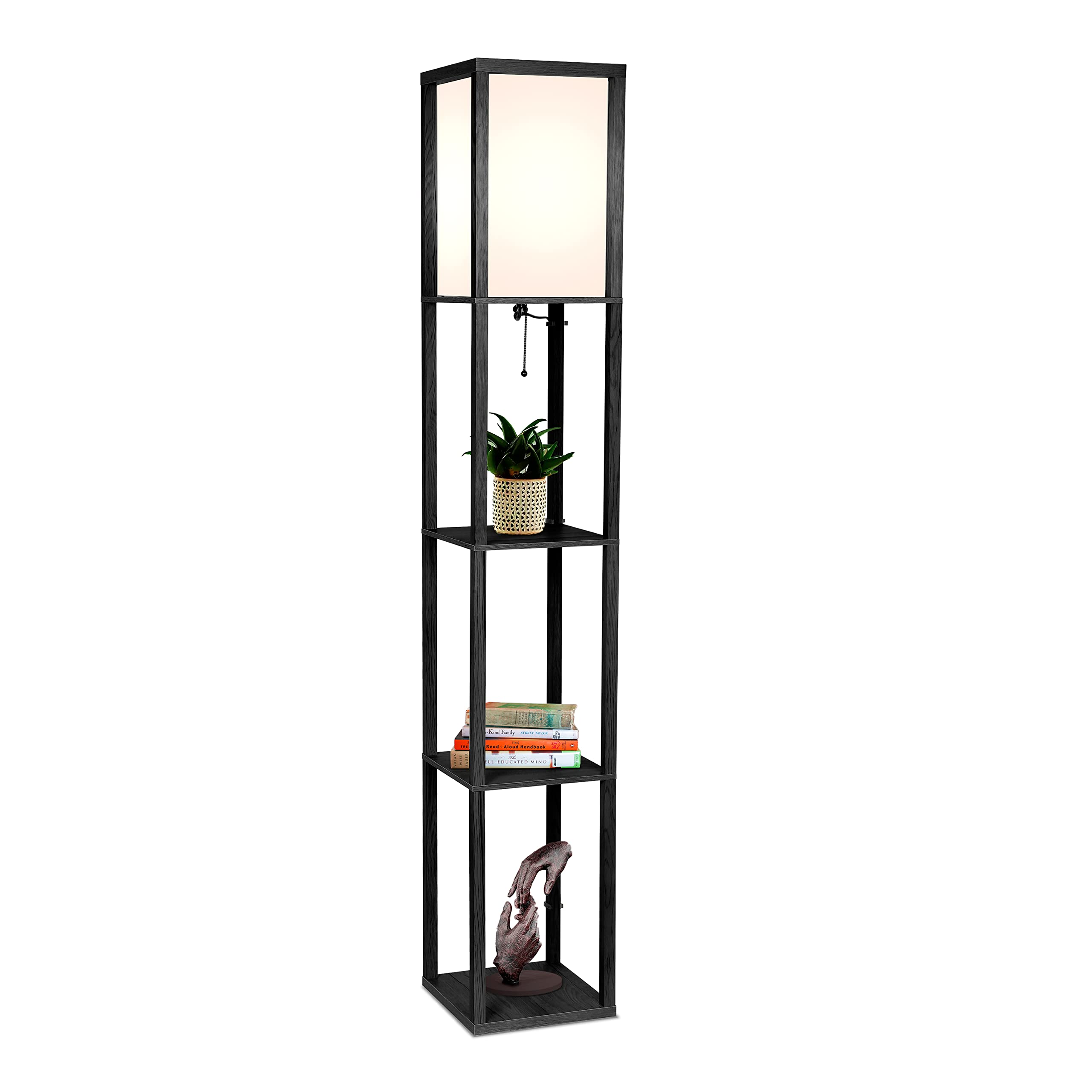 Photo 1 of **STAINED AND MISSING PARTS** Brightech Maxwell - Modern Shelf Floor Lamp with Shade and LED Bulb Corner Display Lamps Shelves for Living Room, Bedroom Office Black