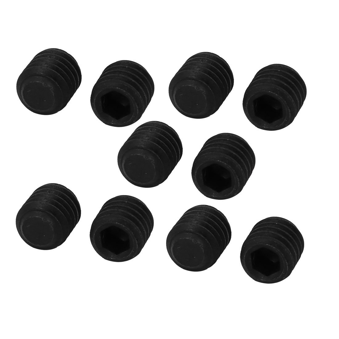 Sourcingmap M8x8mm Metric Carbon Steel Hex Socket Set Flat Point Grub Screws Black for Towel Rack Door Knob 10pcs
