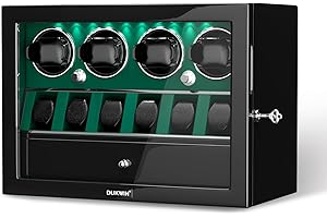 DUKWIN Watch Winder for 2/4/6/8 Automatic Watches,Lockable Watch Winders with Watch Holders and Jewelry Storages, Super Quiet Mabuchi Motor with High-Gloss Piano Lacquer Finish,Built-in Illumination