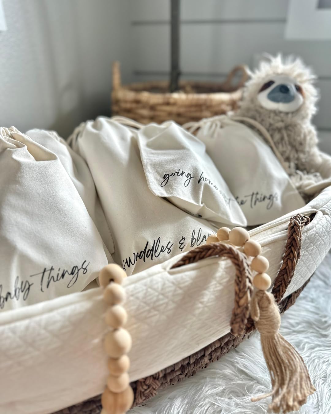 Lucky Love Hospital Bags For Labor and Delivery, Diaper Bag Organizing Pouches and Hospital Bag Essentials For Mom (Canvas Drawstring Hospital Pouches)