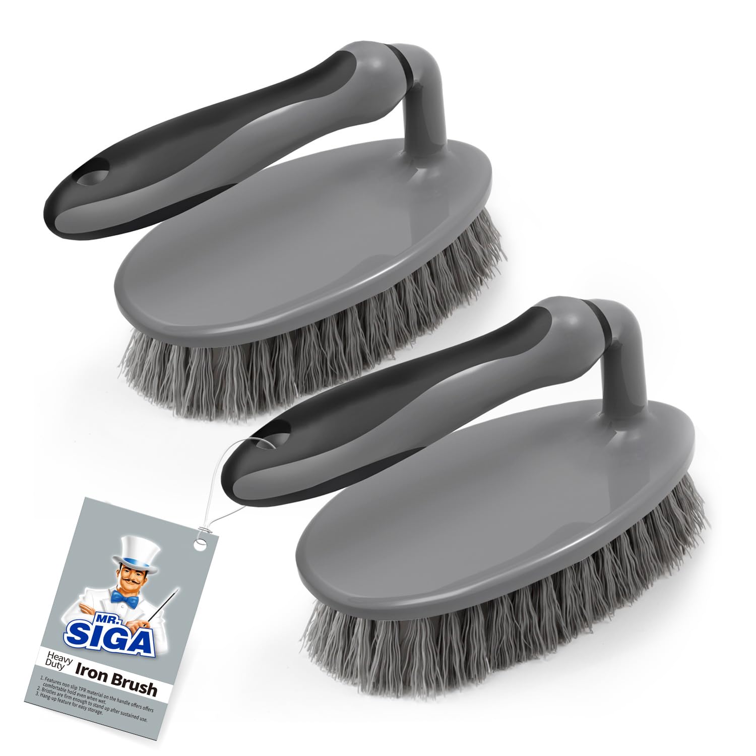 MR.SIGA Heavy Duty Scrub Brush with Comfortable Grip, Cleaning Brush for Bathroom, Shower, Sink, Floor, 2-Pack