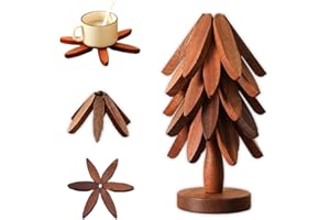 Natural Tree Trivet Set - 4 Wooden Trivets & 1 Stand, Natural Foldable Black Walnut Wooden Trivet Tree Set, Artisanal Wood Co