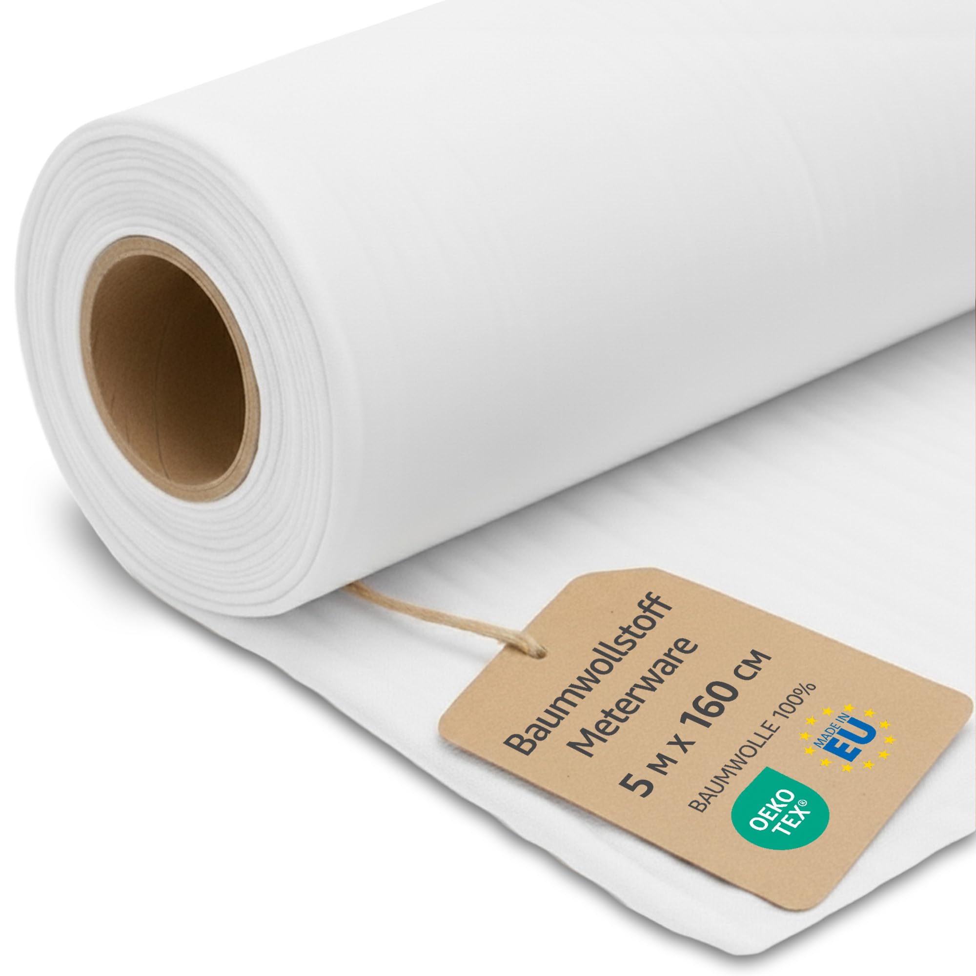 Fabric by the Meter Cotton 5 M x 160 cm - Fabrics for Sewing Decoration and DIY Projects Ideal for Clothing Home Textiles and craftwork Oeko-Tex 3. White — image 1
