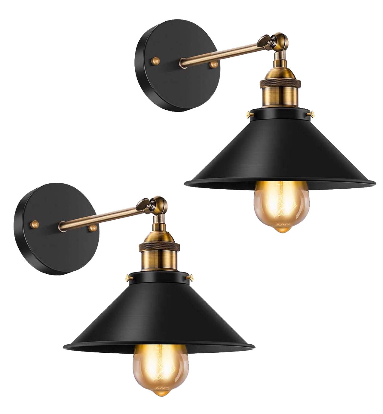 Licperron Vintage Wall Sconce Black Antique 240 Degree Adjustable Industrial Wall Light for Restaurants Galleries Aisle Kitchen Room Doorway 2 Pack