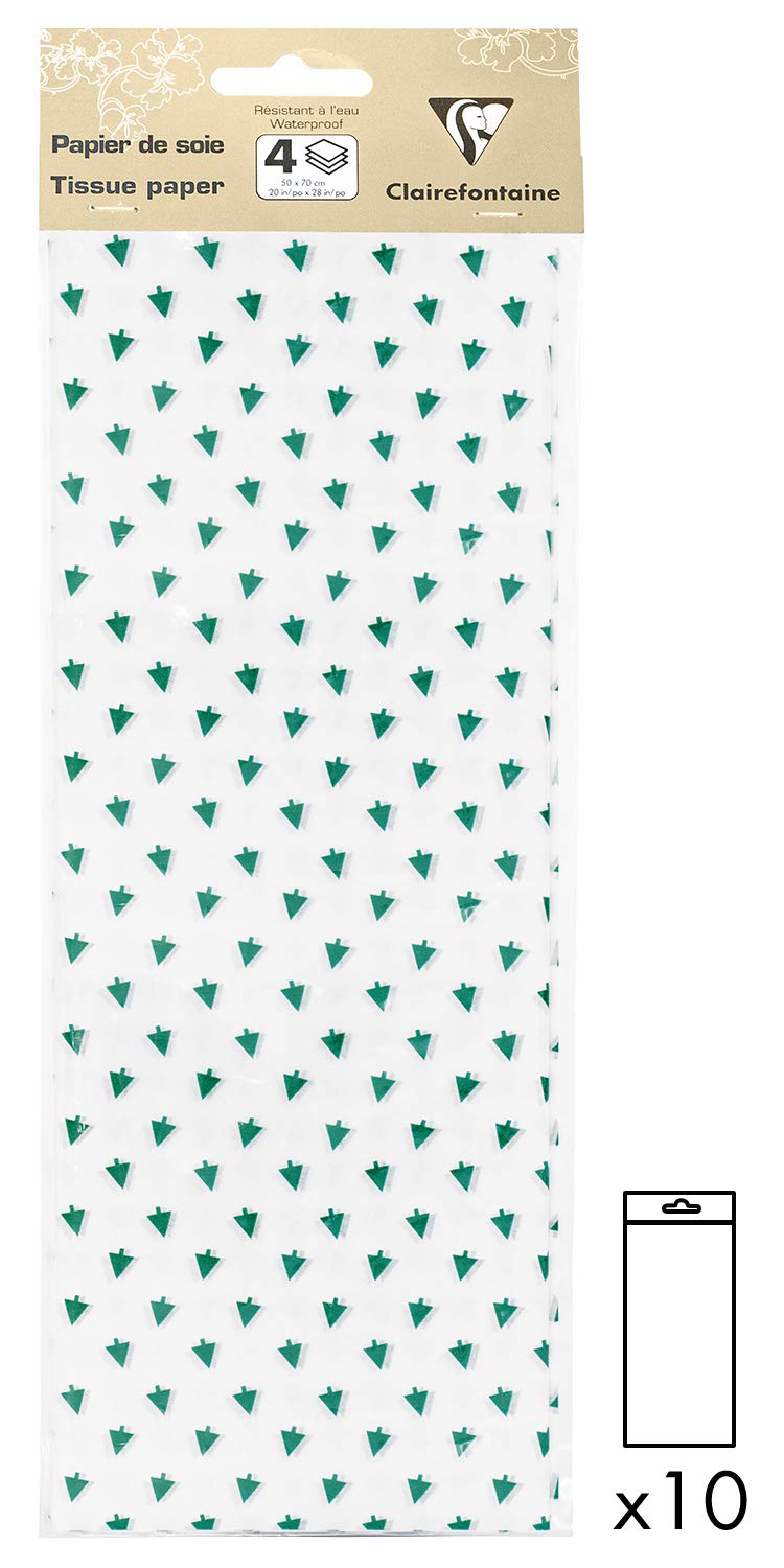 Clairefontaine - 393814AMZC - Silk Paper - Pack of 40 Folded Sheets - Size : 50x70cm - 18g - Design : Green Fir - Gift wrapping, Personalised gifts, DIY