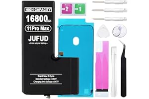 JUFUD 16800mAh Replacement Battery for iPhone 11 Pro Max, High-Capacity 0 Cycle Li-Polymer Battery - Compatible with Models A2161 A2220 A2218 Includes Full Repair Kit