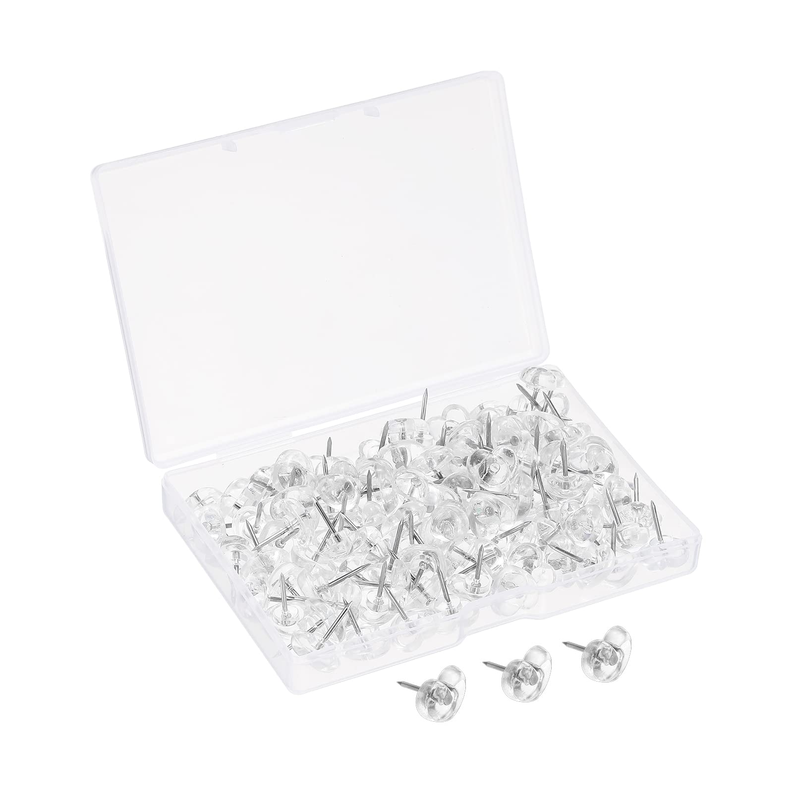 PATIKIL Push Pins, 100 Pack Heart Shaped Plastic Decorative Thumb Tacks Steel Point for Office Cork Board, Clear