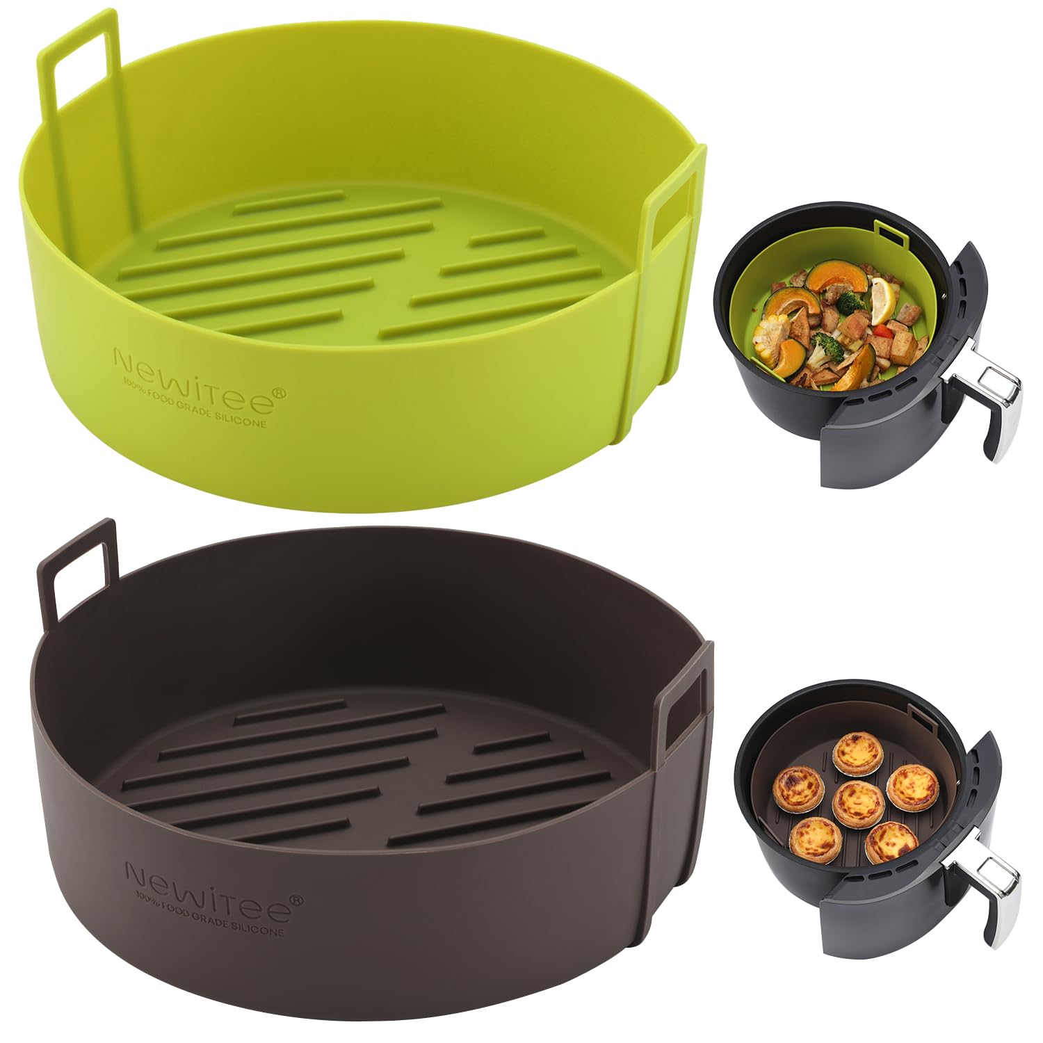 Photo 1 of Air Fryer Silicone Liners 4QT For Ninja AF101, 2 Pack BPA Free Platinum Air Fryer Basket Liners with Handle, Round Ninja Reusable Fryer Accessories