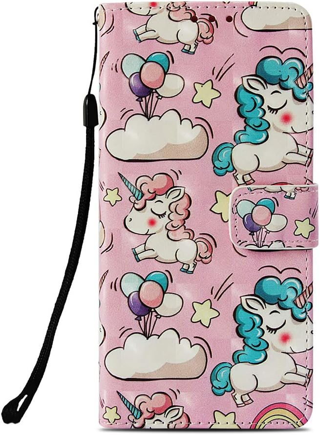 Veapero Huawei Y6 2019 Case/Y6 Pro 2019 Case,Shockproof PU Leather Flip Cover Notebook Wallet Case with Magnetic Closure Stand Card Holder ID Slot Folio Soft TPU Bumper Protective Skin,Balloon Unicorn