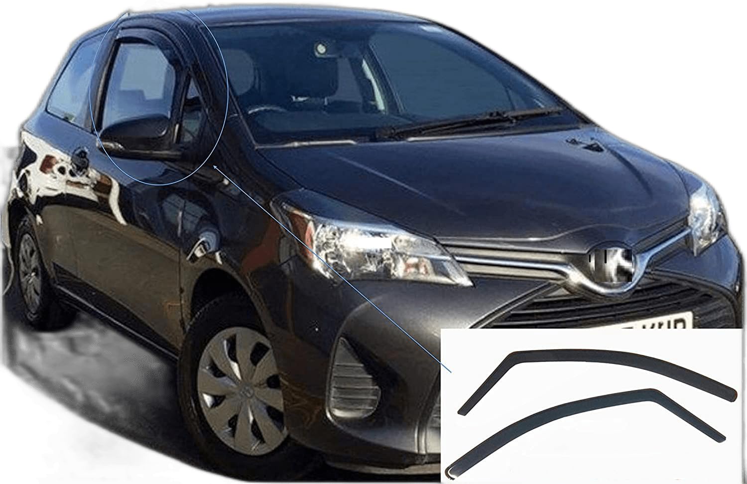 AC WOW 2x Wind Deflectors compatible with Toyota Yaris or Vitz 3-door hatchback 2010 2011 2012 2013 2014 2015 2016 2017 2018 2019