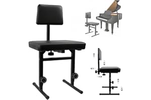 Noliven Adjustable Piano Bench with Backrest, Piano Chair with Padded Cushion, 15-18 inch Height-Adjustable Stool Chair for M
