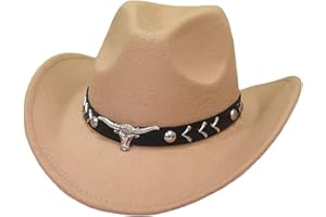 Classic Black Western Felt Roll Up Brim Cowboy and Cowgirl Hat for Women and Men - Decoration with Western Belt Bukle