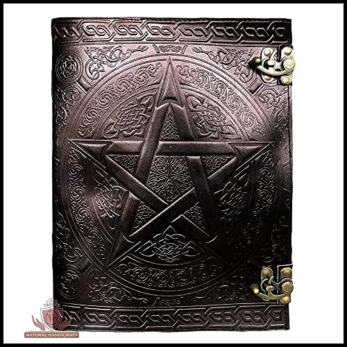 Handmade Black Pentagram Embossed Leather Journal Pentacle Book of Shadows Notebook Diary Appointment Organizer Daily Planner Office Diary Wicca Pagan 10 x 13 inches