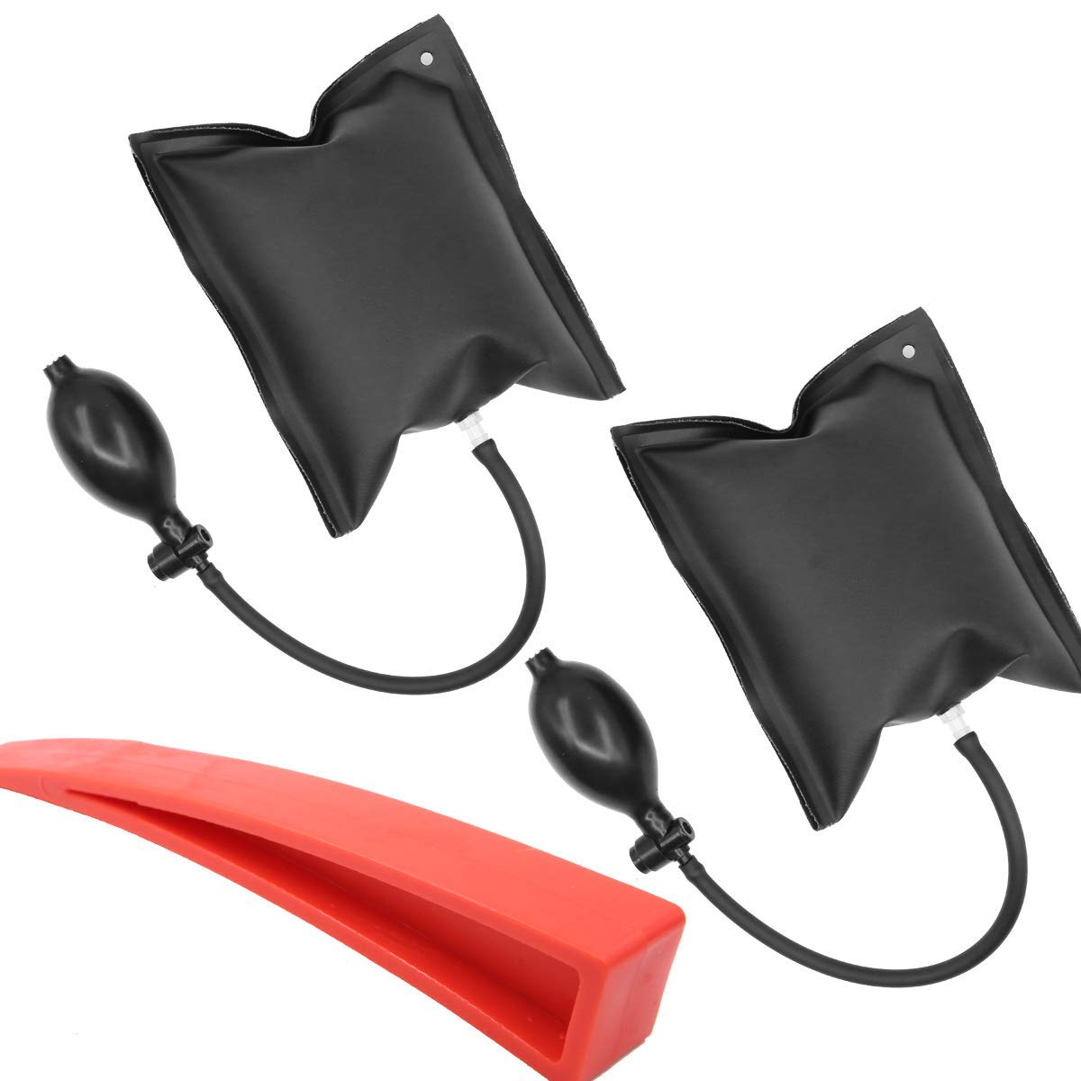 2 Pieces Black Inflatable Air Wedge Pump with 1 Pcs Red Wedge Pump Alignment Tool for Home Door Window Installation Auto Repair
