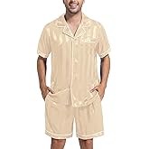 DEARCASE Men's Pajamas Set - Satin Silk Sleepwear, Short Sleeve Button Down 2 Piece Loungewear, Soft & Cooling Pjs for Men