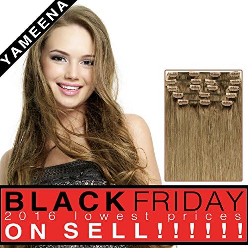 Yameena Remy 9-Piece Human Hair Extension Clip in Extensions (16-Inch-18-Inch, 125gm, Light Brown 8)