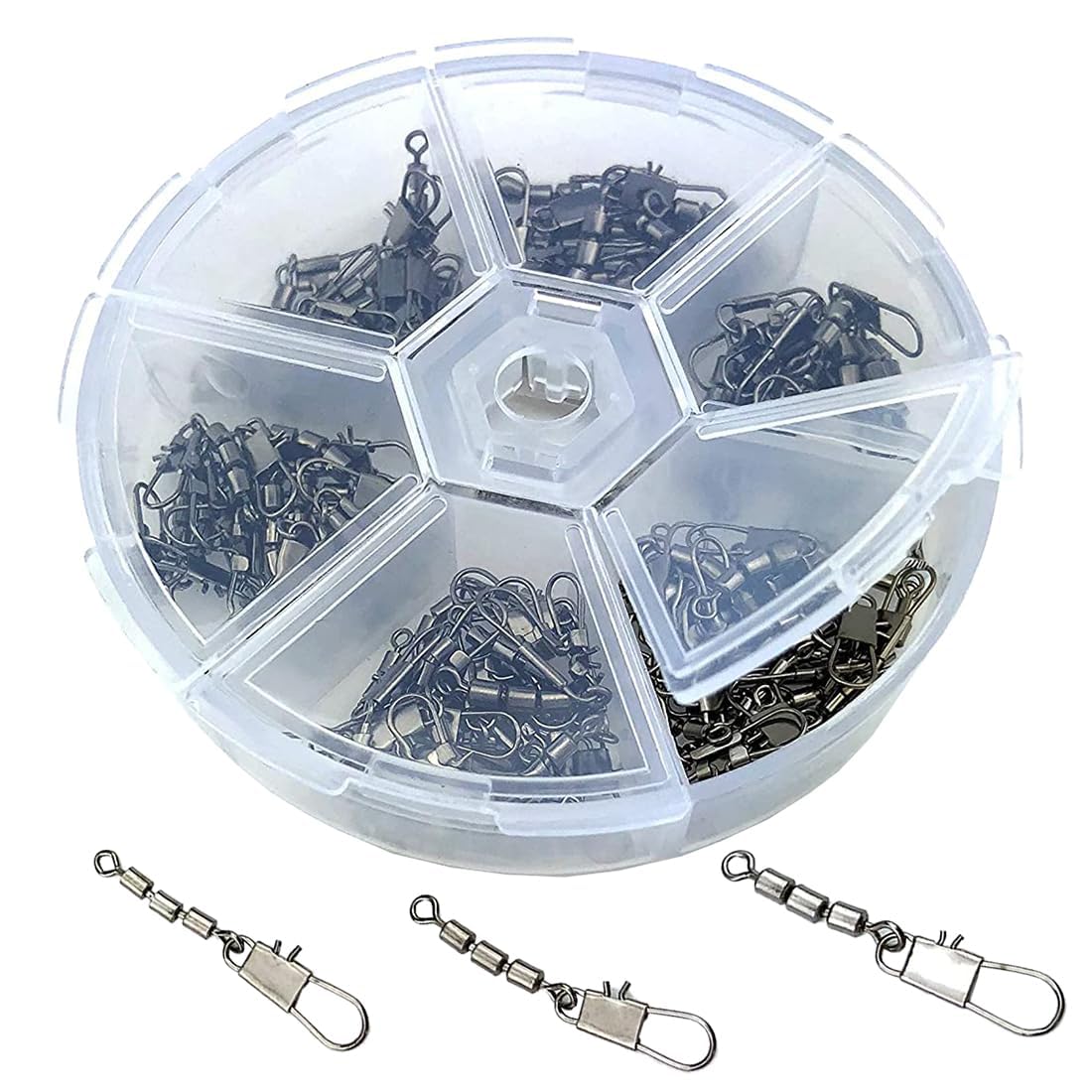 Zite Fishing triple swivel assortment 60 pieces - Including practical sorting box - Fishing swivel set trout swivel Sbirolino fishing 3 sizes