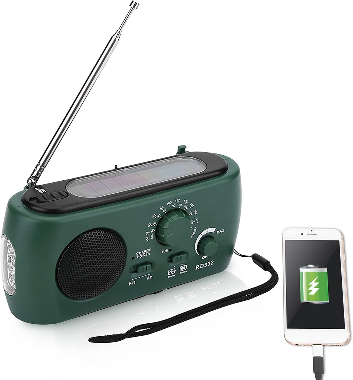 Wind Up Solar Radio,AM/FM Hand Crank Radio with LED Flashlight Emergency Phone Charger for Household and Outdoor Camping, Hiking