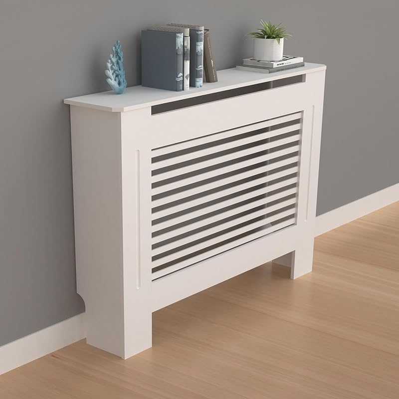 FATIVO High 100cm Radiator Cover MDF White Horizontal Slats