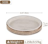 Hanobe Round Wood Tray White Beaded Decorative Centerpiece 30cm view 5