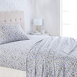 AmazonBasics Lightweight Super Soft Easy Care Microfiber Sheet Set with 16" Deep Pockets - Twin XL, Blue Floral