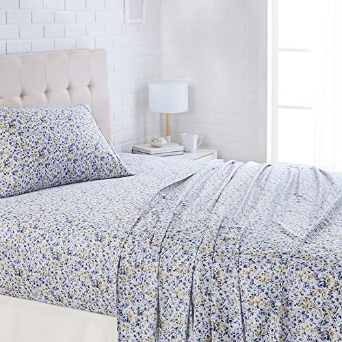 AmazonBasics Lightweight Super Soft Easy Care Microfiber Sheet Set with 16" Deep Pockets - Twin XL, Blue Floral