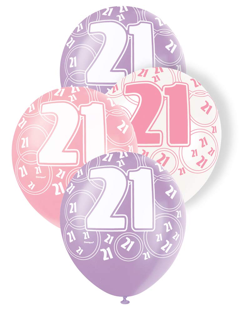 Unique Party 80873 - 12" Latex Glitz Pink 21st Birthday Balloons, Pack of 6