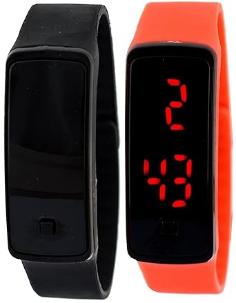 Pappi Boss - IMPORTED - Unisex Silicone Set of 2 New Design Black & Red Button Led Digital Watch for Boys, Girls & Kids - Combo Offer