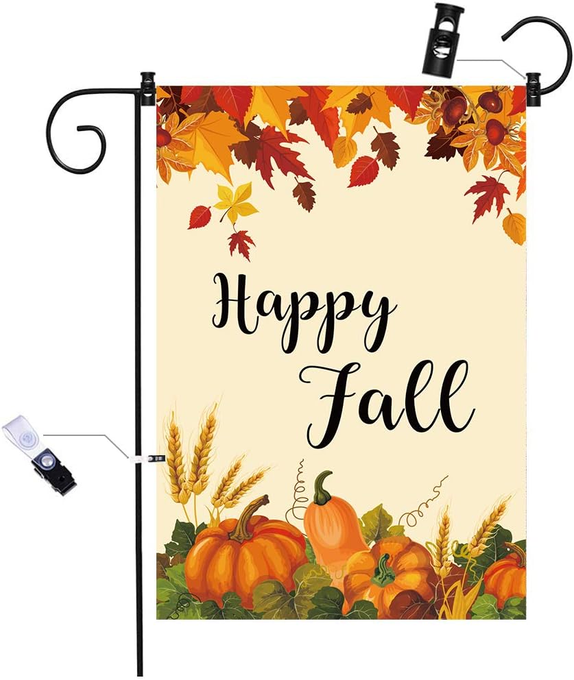 chokeberry Fall Garden Flag for Outside - Hello Fall Maple Leaf Garden Flag Vertical Double Sided, Seasonal Autumn Vintage Rustic Yard Outdoor Decoration, Fall Small Garden Flag 12.5 x 18 Inch