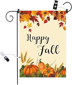 chokeberry Fall Garden Flag for Outside - Hello Fall Maple Leaf Garden Flag Vertical Double Sided, Seasonal Autumn Vintage Rustic Yard Outdoor Decoration, Fall Small Garden Flag 12.5 x 18 Inch