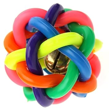 THE DDS STORE Rubber Cord Woven Colourful Knot Chew Ball Training Playing Toy with Jingle Bell Inside for Dog and Cat (Rainbow)