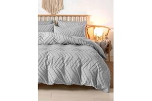Nanko Light Grey Duvet Cover King Size, 3pc Gray Boho Tufted Microfiber Bedding Comforter Cover Set, All Season Aesthetic Shabby Chic Soft Embroidery Textured Geometric Quilt Cover 104x90 inches