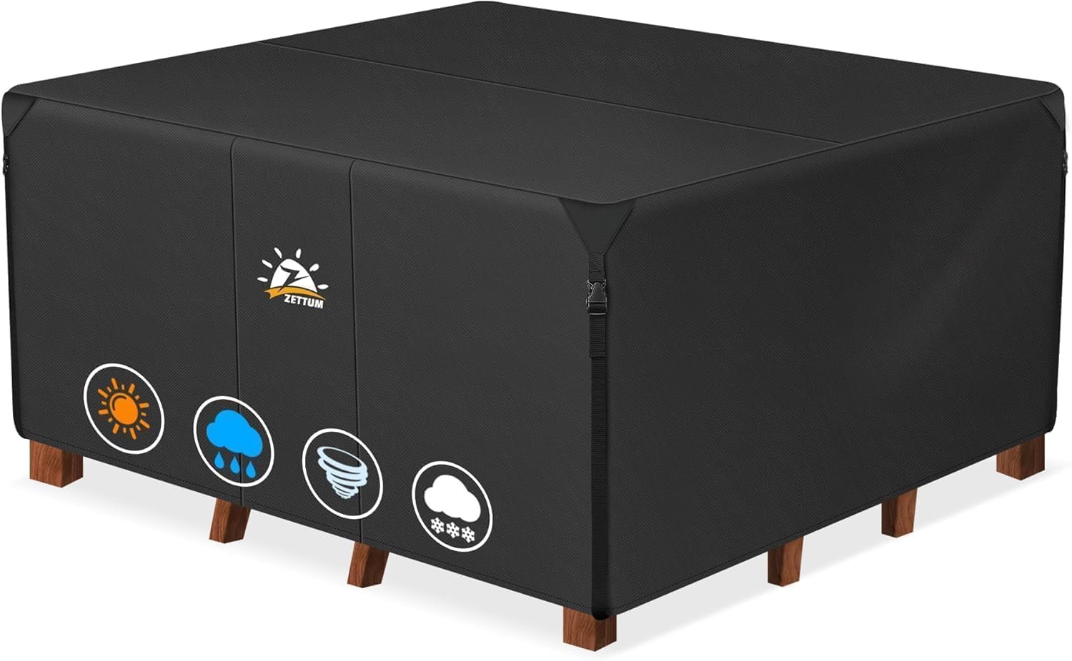 Zettum 265x265x73cm Large Garden Furniture Covers Waterproof 600D Heavy Duty Anti UV Outdoor Furniture Covers for Rattan Patio Cube Table & Chairs Durable Oxford Fabric Garden Table Cover, Square