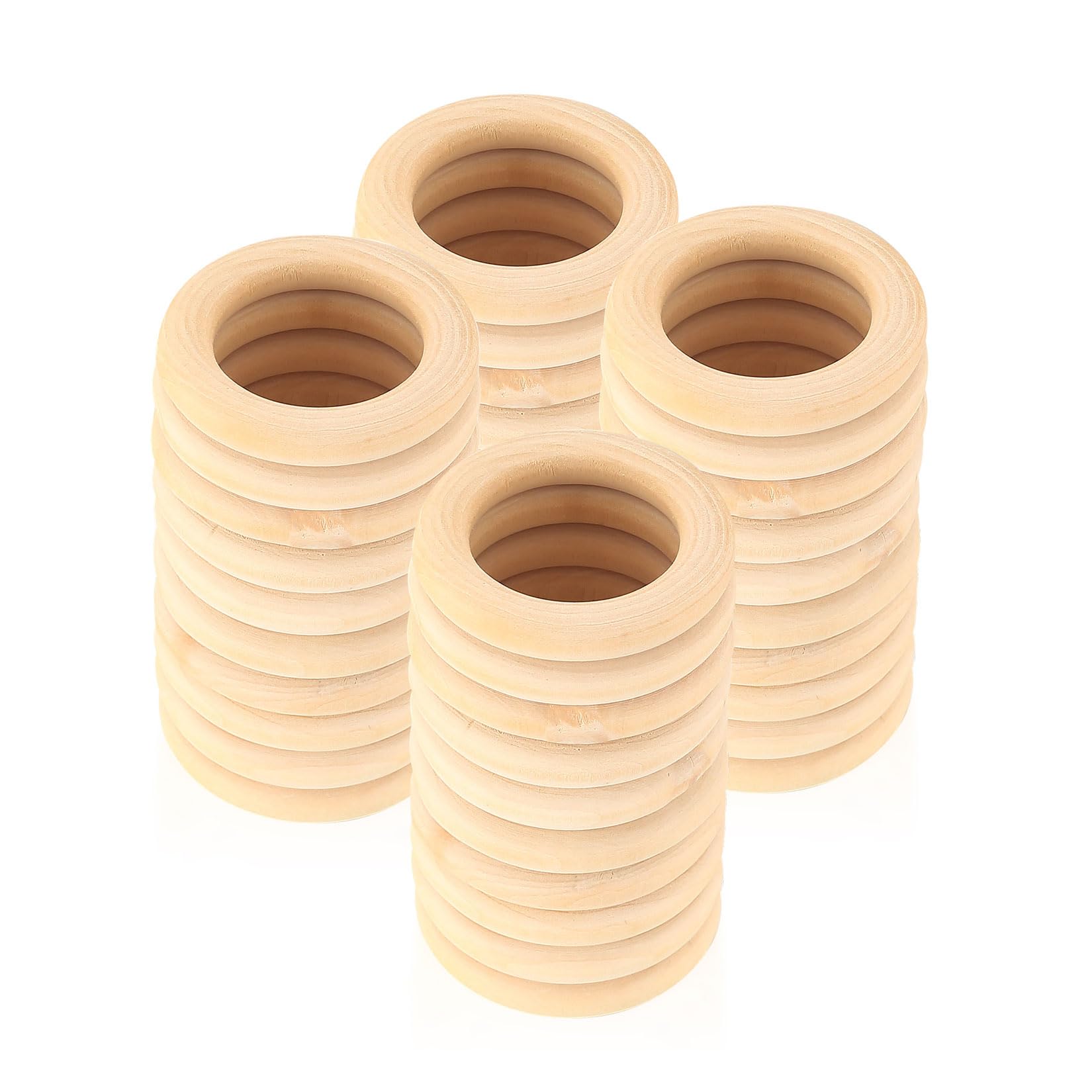 TOOINKCV 40 Pcs 45mm Wooden Rings for Crafts,Natural Unfinished Wood Rings, Natural Wooden Teething Ring, Wood Loops Ring for DIY Craft Jewelry Making Pendant Connectors (Φ45mm)