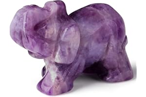 YATOJUZI 2" Amethyst Elephant Decor Natural Healing Crystal Stones Polished Hand-Carved Gemstone Big Cute Hippie Sculpture Statue Figurines Energy Purple Home Room Office Desk Decoration Gifts for Women Men