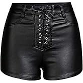 NASUN Womens High Waisted Faux Leather Shorts Drawstring Sexy PU Leather Short