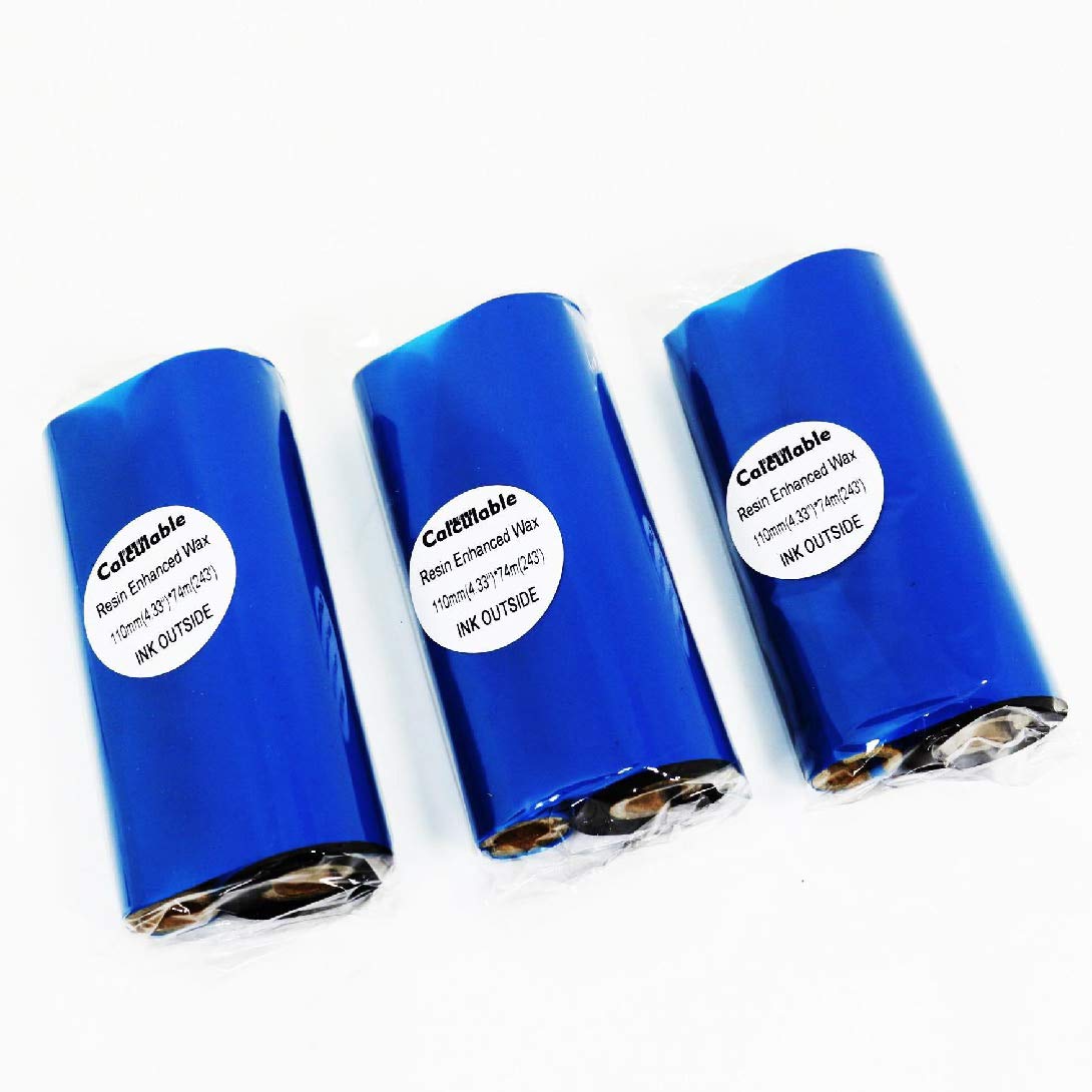 TONELIFE 3Count 4.33" x 243' (110mmx74m) Resin Enhanced Wax 1/2" Core Thermal Transfer Wax Ribbon for Label, Tag & Barcode Printing for Zebra,TEC,DATAMAX,INTERMEC,Avery,Citizen,SATO,TSC,GODEX,ARGOX