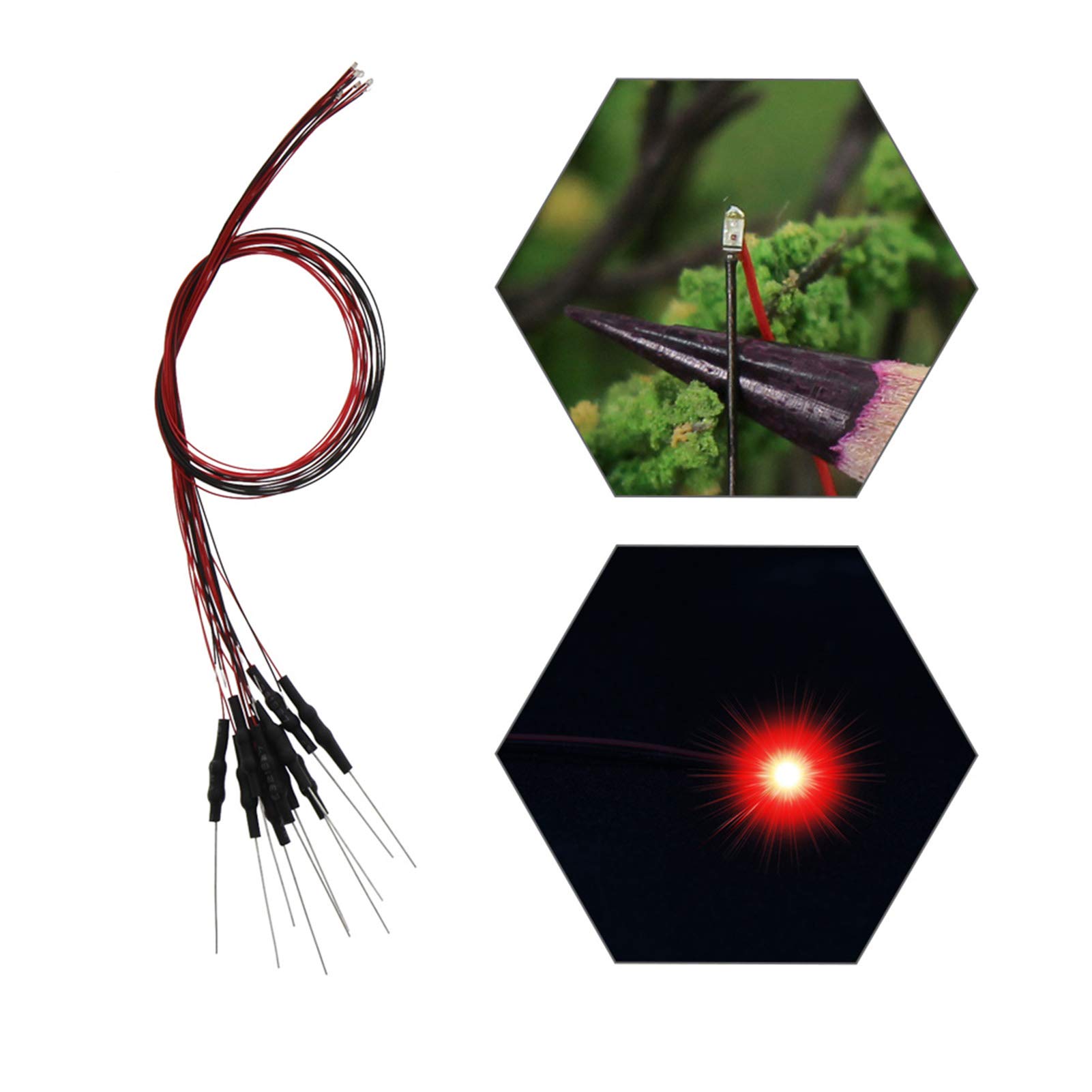 Evemodel 20Pcs Pre-soldered Red SMD Led 0402 Light 12V Wired Resistor 20cm Wire