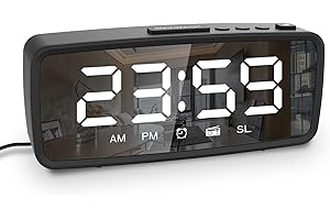 LUCKDANO 5.1 Digital Alarm Clock Radio with Mirror Display, FM Radio with Sleep Timer, Adjustable Volume & Dark Mode, Perfect