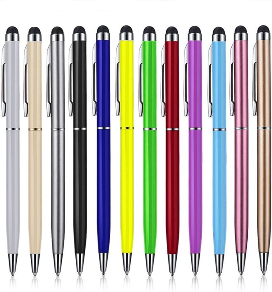 12 PACK [2 in 1] iCrews Stylus Pen Ultra Slim Capacitive & Ballpoint Pen for Touch Screens Devices, iPad Air Pro Mini, Samsung Galaxy Tab,iPhone8 7 6 Plus, iPod, Android