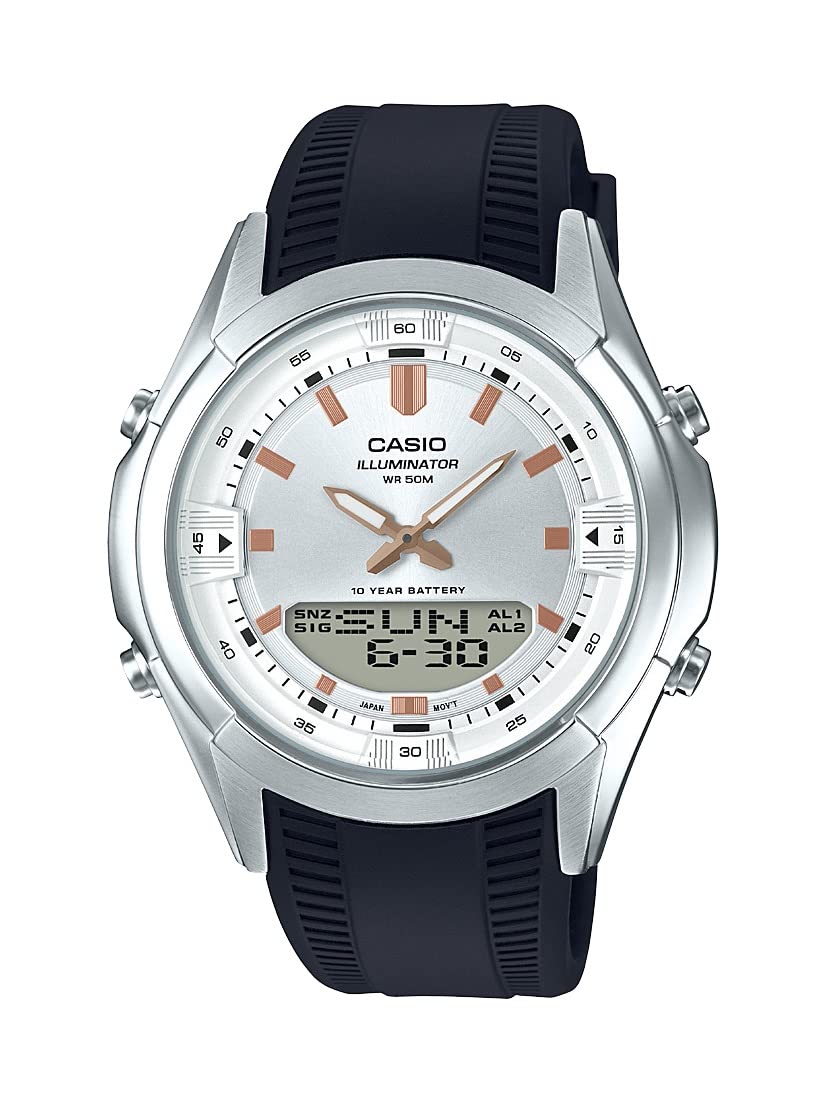 Casio Reloj deportivo analógico-digital AMW-840-7AV para hombre, batería CR2025 de 10 años, resistente al agua hasta 50 m, hora mundial, telememo, luz LED, cronómetro, temporizador de cuenta regresiva, 3 alarmas, correa de resina negra