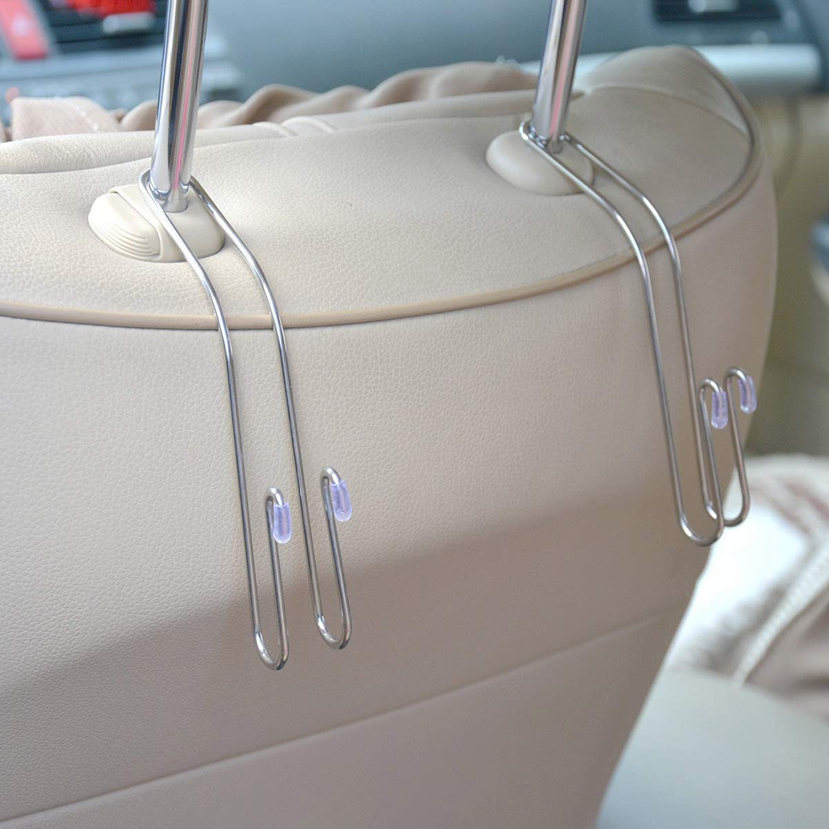 EldHus 4-Pack Car Hooks, Truck Vehicle Back Seat Headrest Hanger Holder Hook for Bag Purse Cloth Coat Grocery (Metallic)