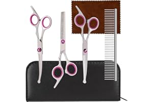 Professional 5-in-1 Dog Grooming Kit, Stainless Steel, Scissors with Safety Round Tip, Titanium Coated Heavy Duty Pet Stright