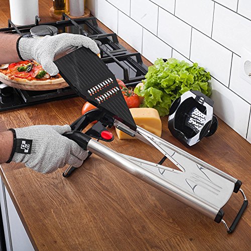 [Improved] V-Blade Mandoline Food Slicer + FREE Cut-Resistant Gloves | Stainless Steel Adjustable Vegetable Mandolin Slicer, Julienne Cutter | Includes 5 Inserts, Food Holder & Blade Guard - Thumbnail 7