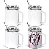 Wzaytia 12 Oz Sublimation Coffee Mug Blanks With Handle, 4 Pack Stainless Steel Sublimation Coffee Tumbler, Individually Boxed, White