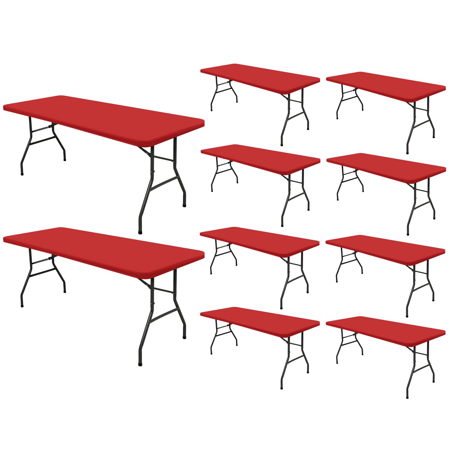 Photo 1 of 10 Pack Picnic Fitted Table Cover for 8 Foot Tablecloth for Rectangle Tables Waterproof Stretch Washable Folding Indoor and Outdoor Spandex Table Cloth for Camping Banquet and Parties (Red,30" x 96")
