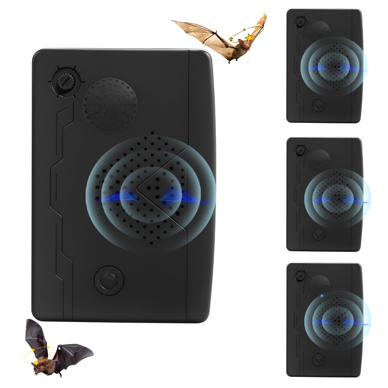 Photo 1 of 4Pack Ultrasonic Bat Repellent Devices for Attic House Porch, Bat Repellent System, Adjustable Bat Exclusion Device Outdoor&Indoor, Friendly to Human and Pet (Black)