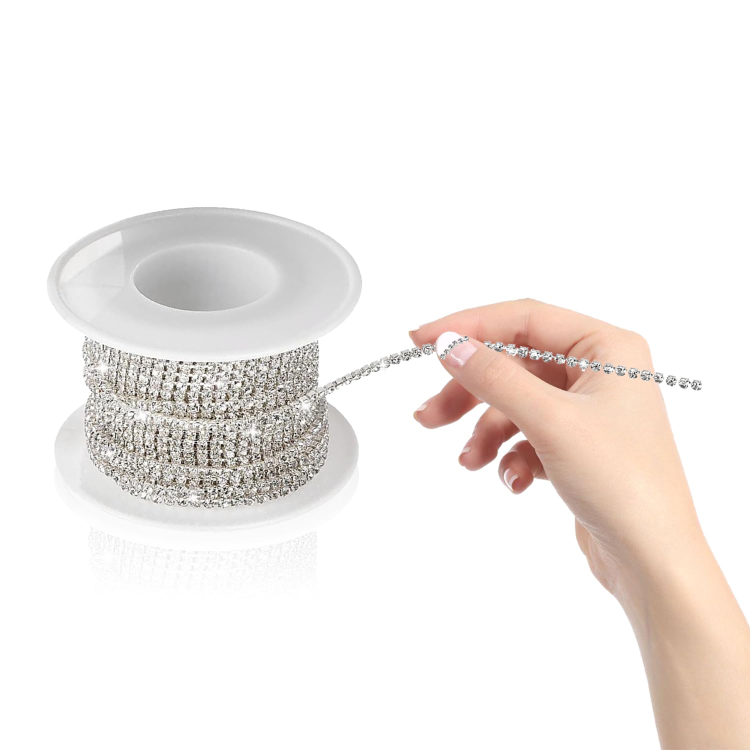 Rumyve Crystal Webbing, Rhinestone Cup Chain, 10 Yard 2MM Crystal Rhinestone Chain,DIY Sewing Craft Jewelry Making 1 Roll