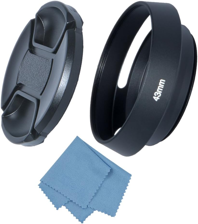 SIOTI Camera Standard Vented Metal Lens Hood with Cleaning Cloth and Lens Cap Compatible with Leica/Fuji/Nikon/Canon/Samsung Standard Thread Lens